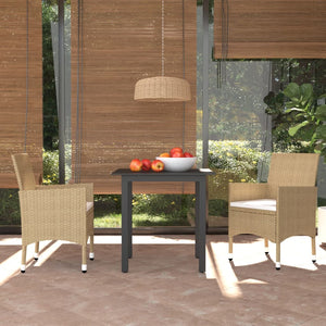 vidaXL 3-Piece Garden Dining Set with Cushions Poly Rattan Beige