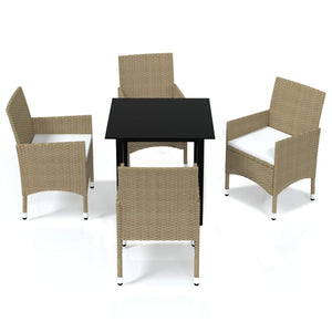vidaXL 5-Piece Garden Dining Set with Cushions Poly Rattan Beige