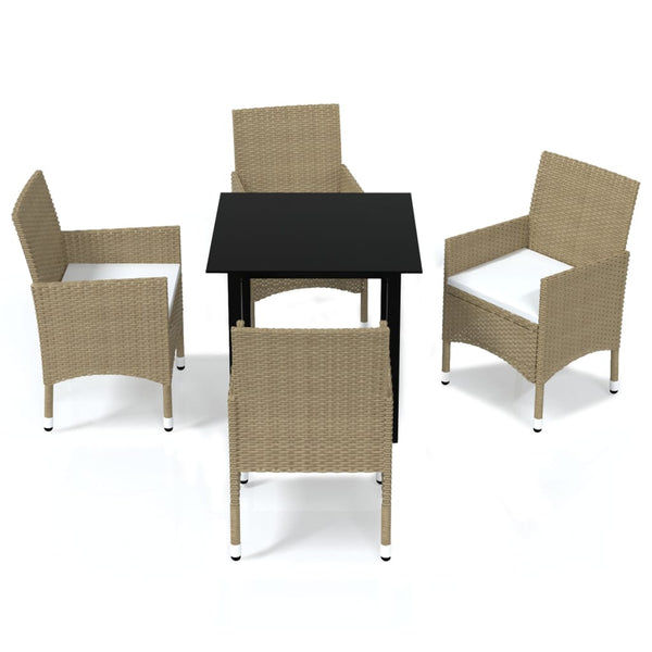 vidaXL 5-Piece Garden Dining Set with Cushions Poly Rattan Beige