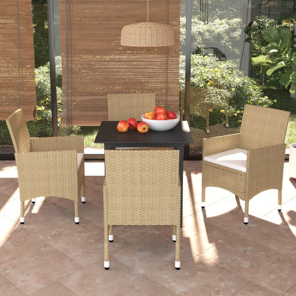 vidaXL 5-Piece Garden Dining Set with Cushions Poly Rattan Beige
