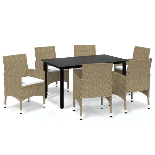 vidaXL 7-Piece Garden Dining Set with Cushions Poly Rattan Beige