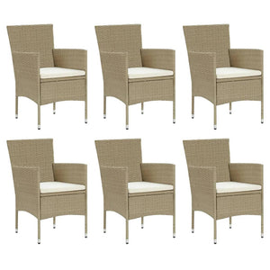 vidaXL 7-Piece Garden Dining Set with Cushions Poly Rattan Beige