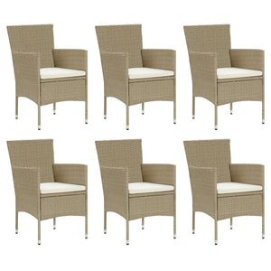 vidaXL 7-Piece Garden Dining Set with Cushions Poly Rattan Beige