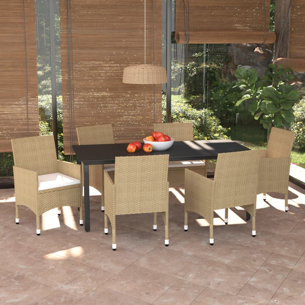 vidaXL 7-Piece Garden Dining Set with Cushions Poly Rattan Beige