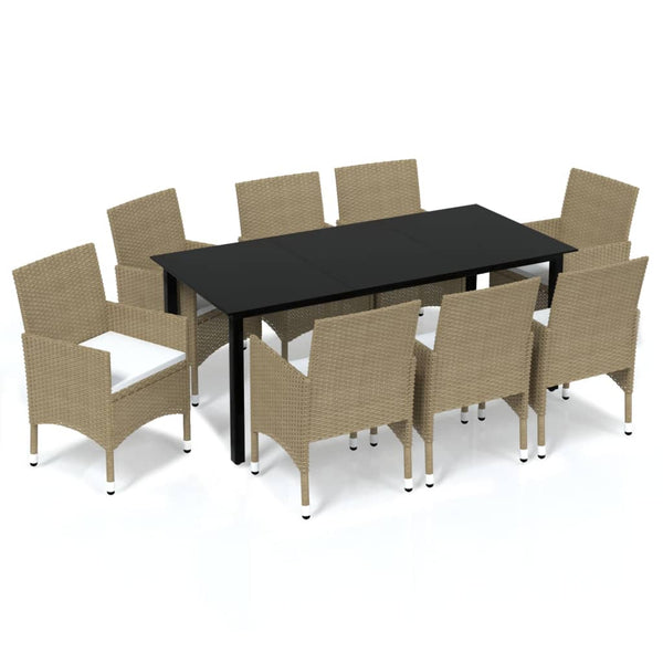 vidaXL 9-piece Garden Dining Set with Cushions Poly Rattan Beige