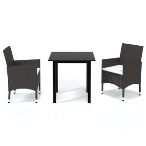 vidaXL 3-Piece Garden Dining Set with Cushions Poly Rattan Brown