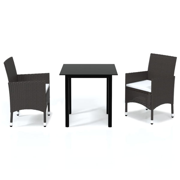 vidaXL 3-Piece Garden Dining Set with Cushions Poly Rattan Brown
