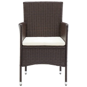 vidaXL 3-Piece Garden Dining Set with Cushions Poly Rattan Brown
