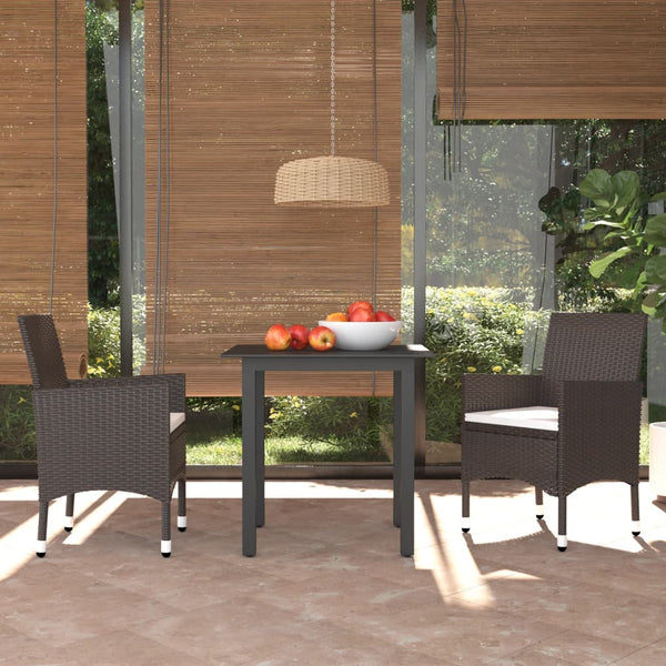 vidaXL 3-Piece Garden Dining Set with Cushions Poly Rattan Brown