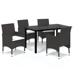 vidaXL 5-Piece Garden Dining Set with Cushions Poly Rattan Brown