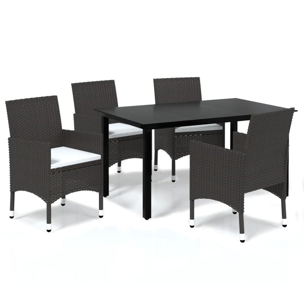 vidaXL 5-Piece Garden Dining Set with Cushions Poly Rattan Brown