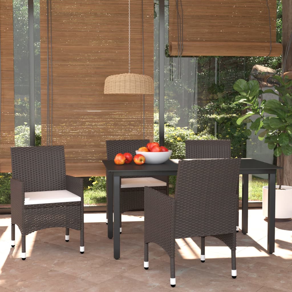 vidaXL 5-Piece Garden Dining Set with Cushions Poly Rattan Brown