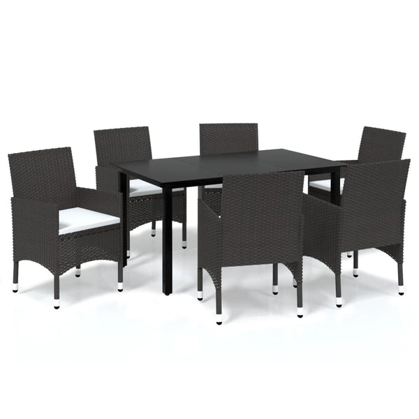 vidaXL 7-Piece Garden Dining Set with Cushions Poly Rattan Brown