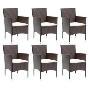 vidaXL 7-Piece Garden Dining Set with Cushions Poly Rattan Brown