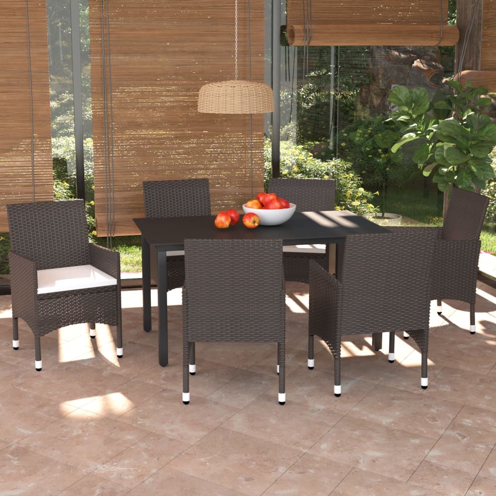 vidaXL 7-Piece Garden Dining Set with Cushions Poly Rattan Brown