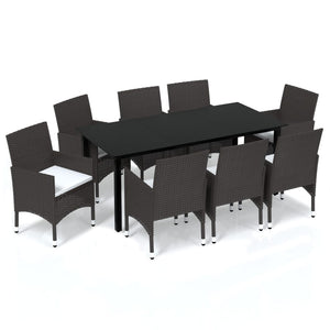 vidaXL 9-piece Garden Dining Set with Cushions Poly Rattan Brown