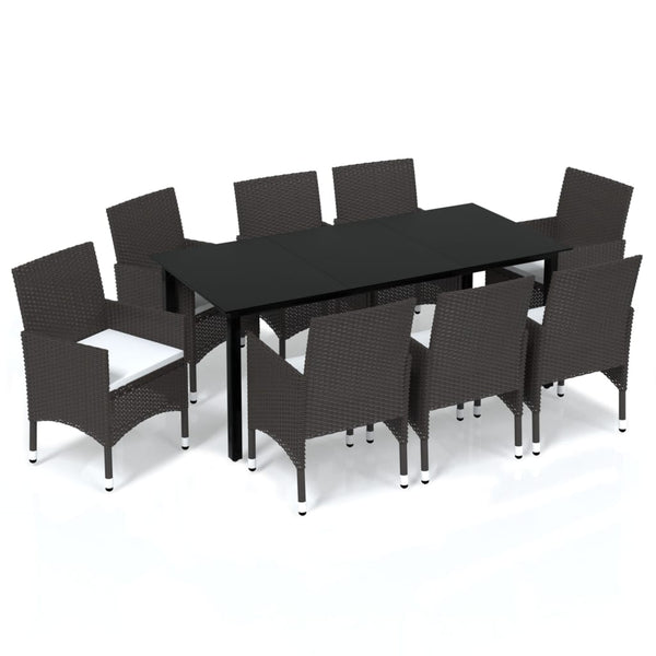 vidaXL 9-piece Garden Dining Set with Cushions Poly Rattan Brown
