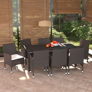 vidaXL 9-piece Garden Dining Set with Cushions Poly Rattan Brown