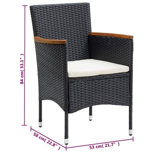 vidaXL 3-Piece Garden Dining Set with Cushions Poly Rattan Black