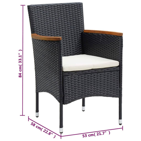 vidaXL 3-Piece Garden Dining Set with Cushions Poly Rattan Black