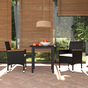 vidaXL 3-Piece Garden Dining Set with Cushions Poly Rattan Black