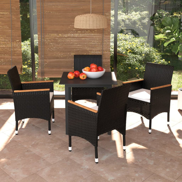 vidaXL 5-Piece Garden Dining Set with Cushions Poly Rattan Black