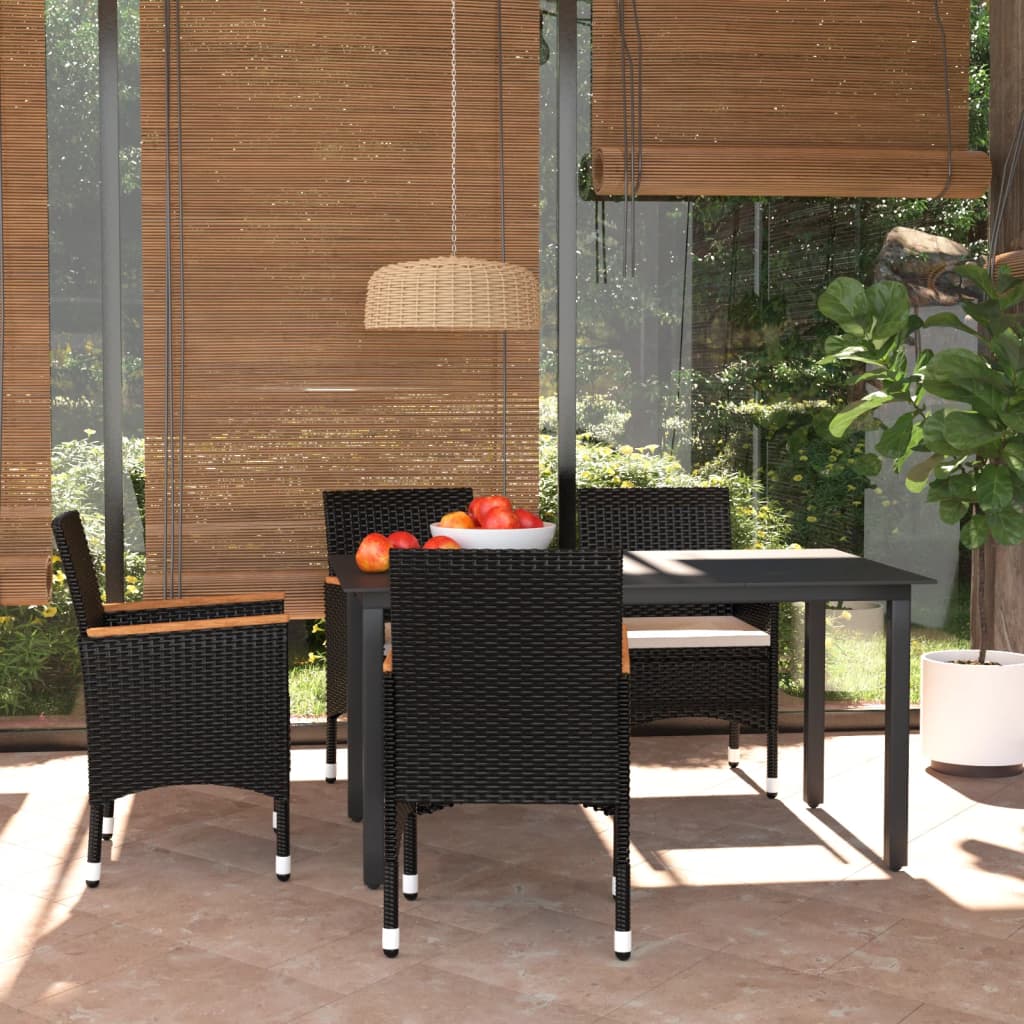 vidaXL 5-Piece Garden Dining Set with Cushions Poly Rattan Black