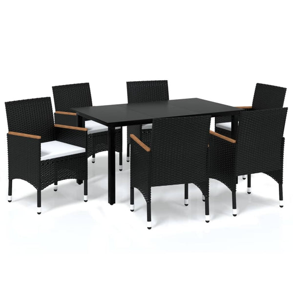 vidaXL 7-Piece Garden Dining Set with Cushions Poly Rattan Black