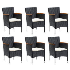 vidaXL 7-Piece Garden Dining Set with Cushions Poly Rattan Black
