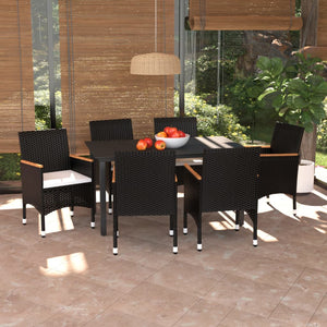 vidaXL 7-Piece Garden Dining Set with Cushions Poly Rattan Black