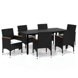 vidaXL 7-Piece Garden Dining Set with Cushions Poly Rattan Black