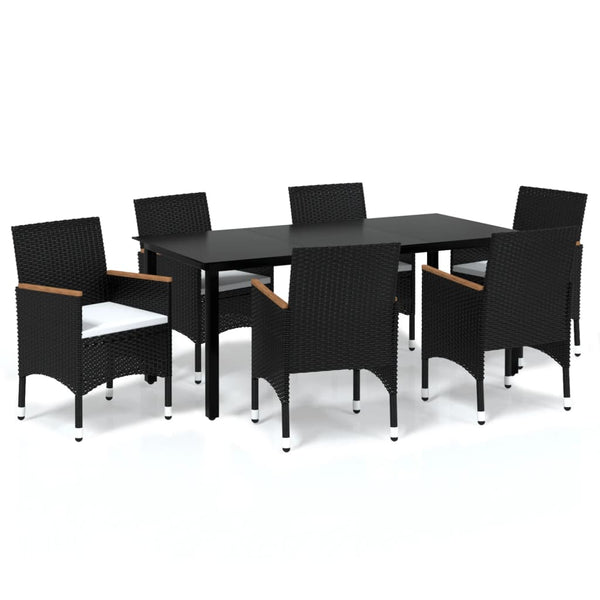 vidaXL 7-Piece Garden Dining Set with Cushions Poly Rattan Black