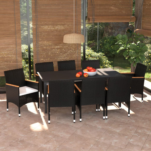 vidaXL 9-piece Garden Dining Set with Cushions Poly Rattan Black