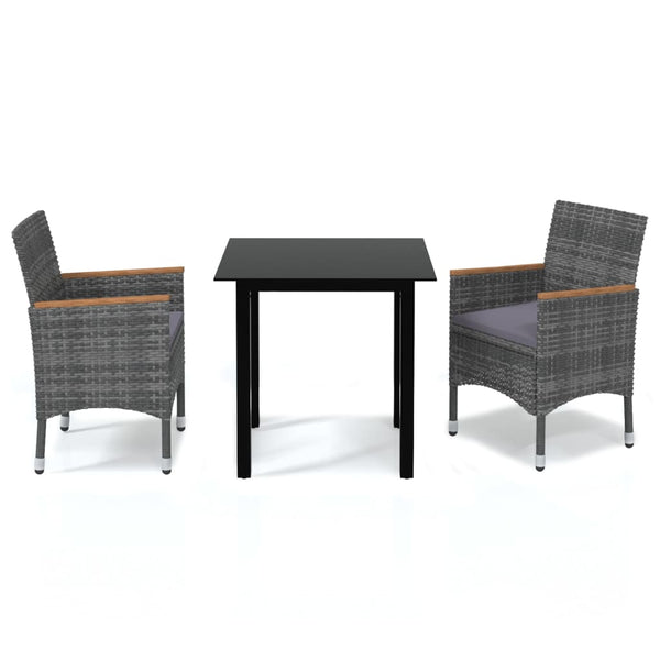 vidaXL 3-Piece Garden Dining Set with Cushions Poly Rattan Grey