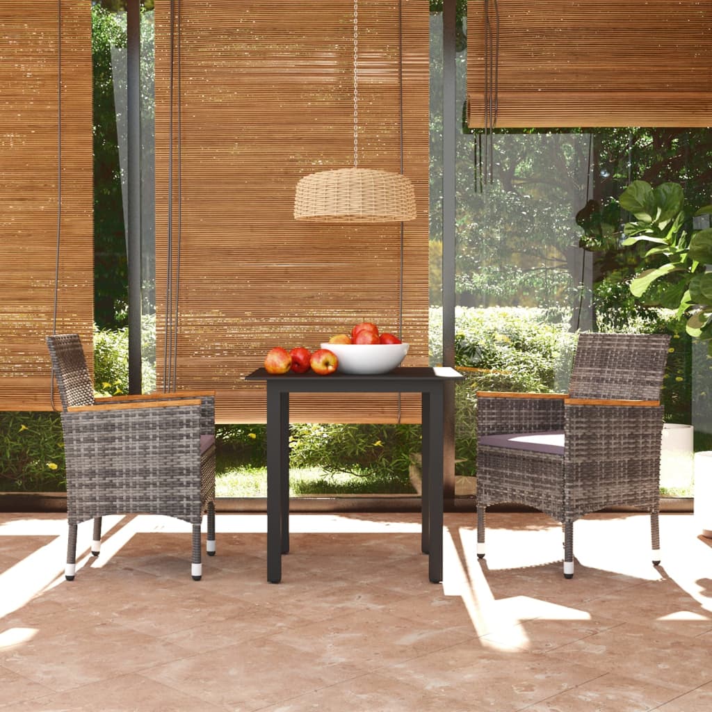 vidaXL 3-Piece Garden Dining Set with Cushions Poly Rattan Grey