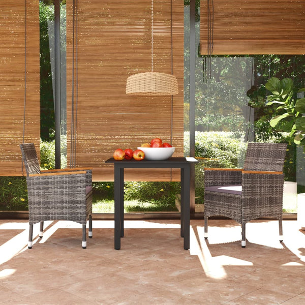 vidaXL 3-Piece Garden Dining Set with Cushions Poly Rattan Grey