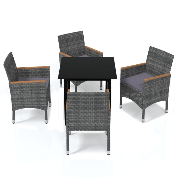 vidaXL 5-Piece Garden Dining Set with Cushions Poly Rattan Grey