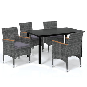 vidaXL 5-Piece Garden Dining Set with Cushions Poly Rattan Grey