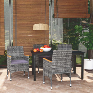 vidaXL 5-Piece Garden Dining Set with Cushions Poly Rattan Grey