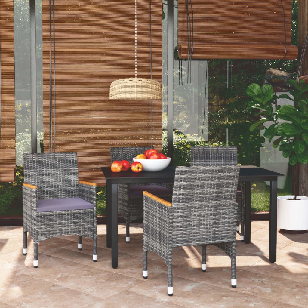 vidaXL 5-Piece Garden Dining Set with Cushions Poly Rattan Grey