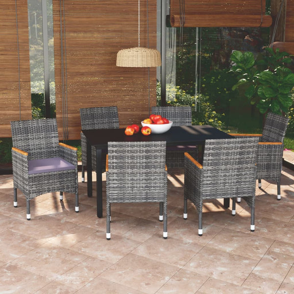 vidaXL 7-piece Garden Dining Set with Cushions Poly Rattan Grey