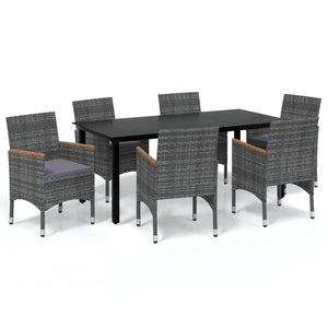 vidaXL 7-piece Garden Dining Set with Cushions Poly Rattan Grey