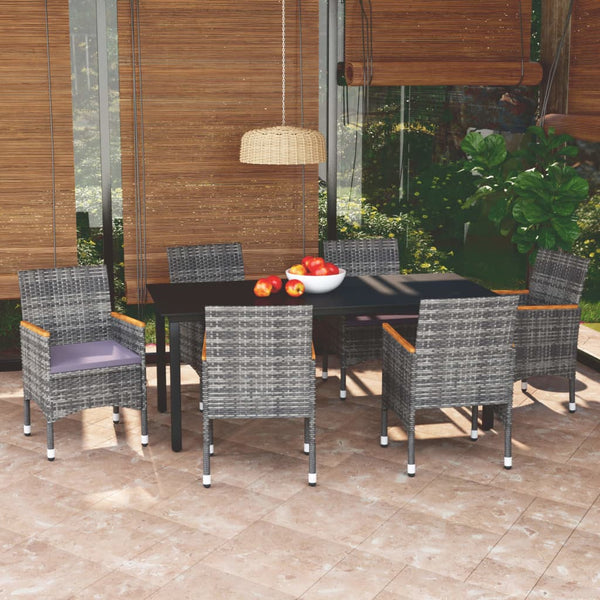 vidaXL 7-piece Garden Dining Set with Cushions Poly Rattan Grey