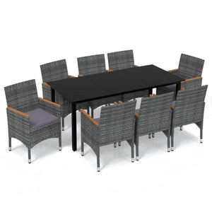 vidaXL 9-piece Garden Dining Set with Cushions Poly Rattan Grey