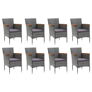 vidaXL 9-piece Garden Dining Set with Cushions Poly Rattan Grey