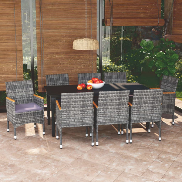 vidaXL 9-piece Garden Dining Set with Cushions Poly Rattan Grey