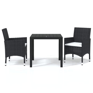 vidaXL 3-Piece Garden Dining Set with Cushions Poly Rattan Black