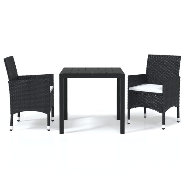vidaXL 3-Piece Garden Dining Set with Cushions Poly Rattan Black