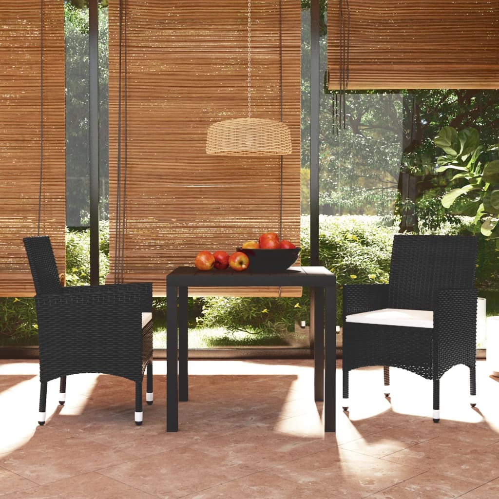 vidaXL 3-Piece Garden Dining Set with Cushions Poly Rattan Black