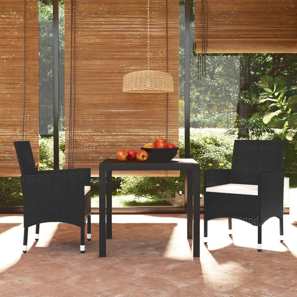 vidaXL 3-Piece Garden Dining Set with Cushions Poly Rattan Black